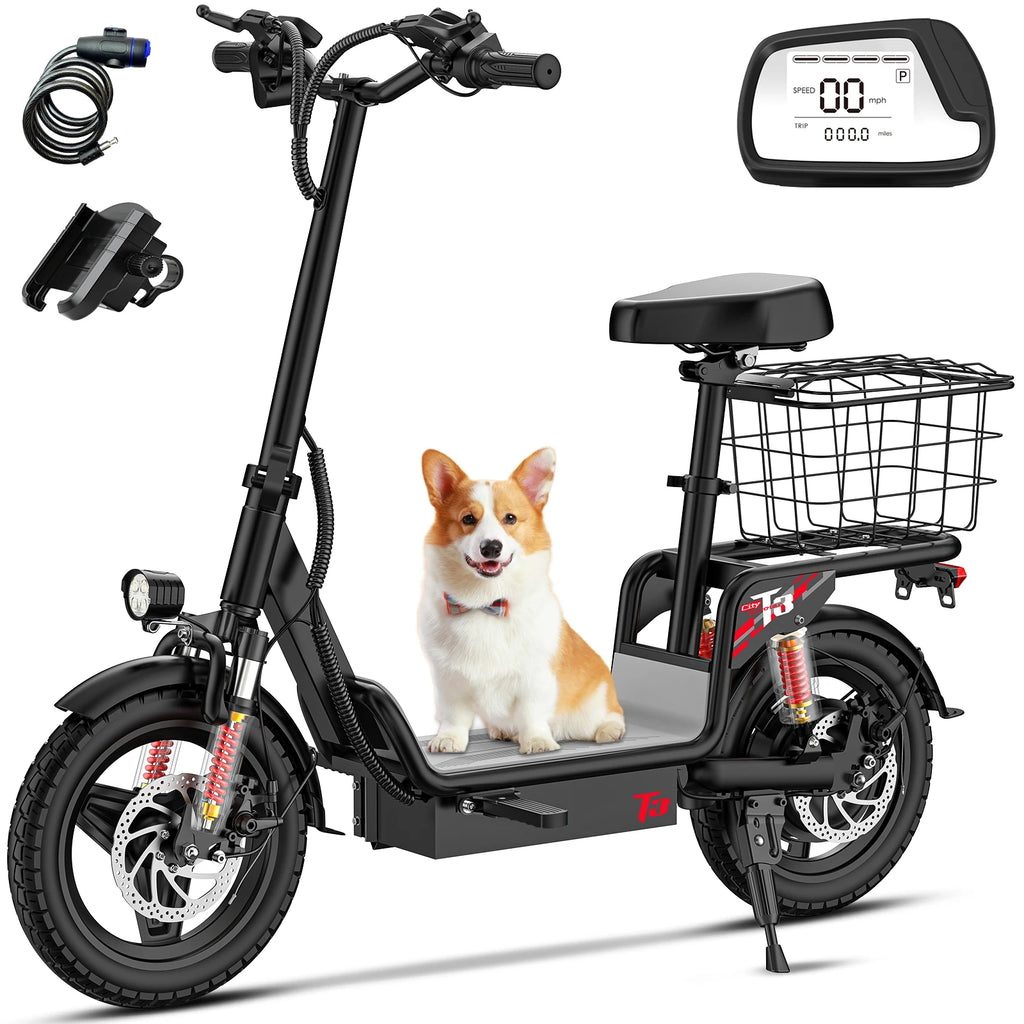 US Ready UL Certified Strong Scooter for Heavy Adults 330lbs 20MPH 28Mi Range 500W Motor Dual Brakes Front Basket T3