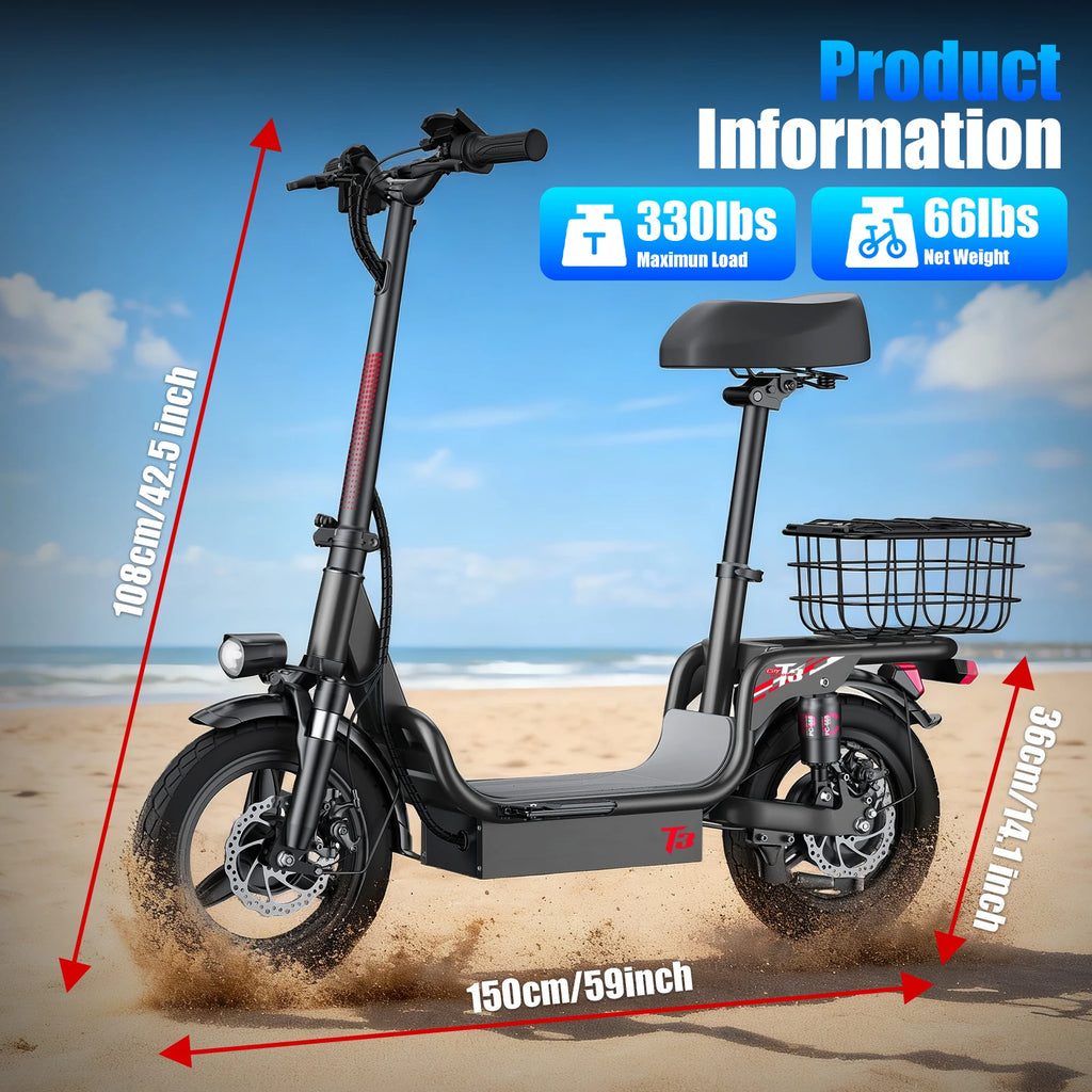 US Ready UL Certified Strong Scooter for Heavy Adults 330lbs 20MPH 28Mi Range 500W Motor Dual Brakes Front Basket T3