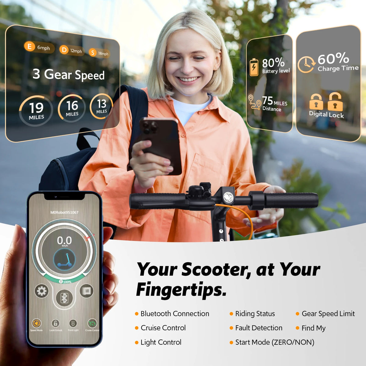 350W Electric Scooter for Adults, 18Miles Long Range,Max 30KM/H Speed, 8.5in Honeycomb Tire