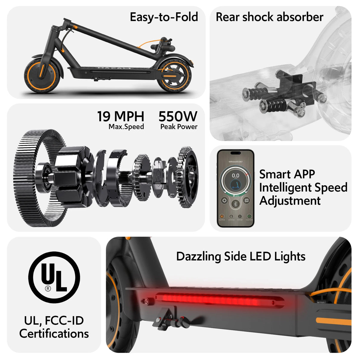 350W Electric Scooter for Adults, 18Miles Long Range,Max 30KM/H Speed, 8.5in Honeycomb Tire