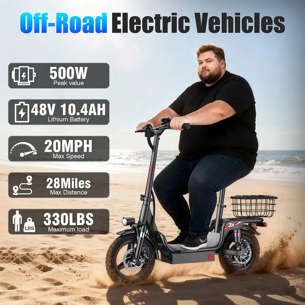 US Ready UL Certified Strong Scooter for Heavy Adults 330lbs 20MPH 28Mi Range 500W Motor Dual Brakes Front Basket T3