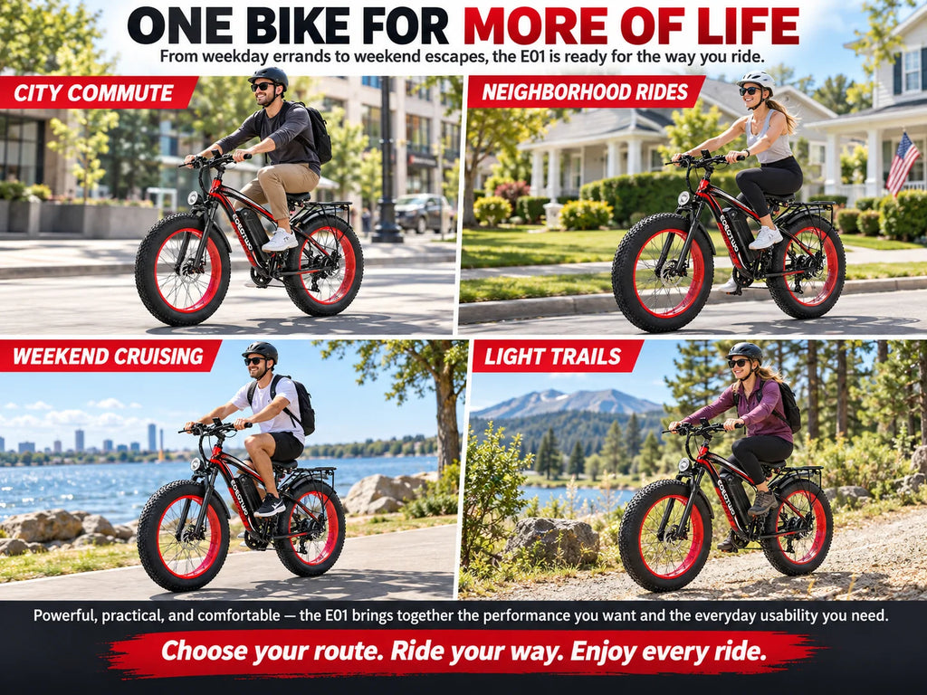 EOEOTWO 26" Fat Tire Electric Bike for Adults, 1000W Motor 1500W Peak, 48V 15Ah Battery, 34 MPH Max Speed, Up to 60 Miles Long Range